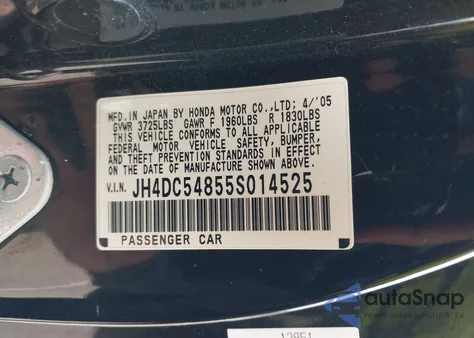2005 Acura Rsx z USA, uszkodzony, nr VIN JH4DC54855S014525